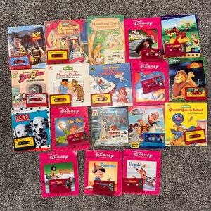 Lot of 19 Disney& Golden Read & Listen Books and Cassettes.